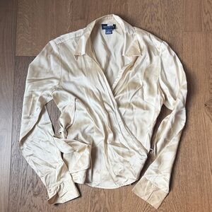 Ann Taylor 100% Silk Wrap Top in Cream